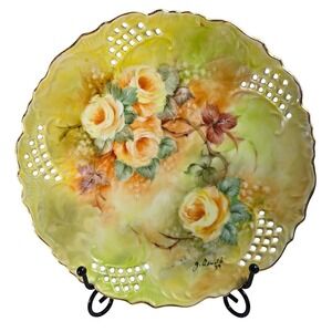 Antique 1879 Hand-Painted Yellow Roses Cabinet Plate - Signed G.‎ Arnold 8.25"